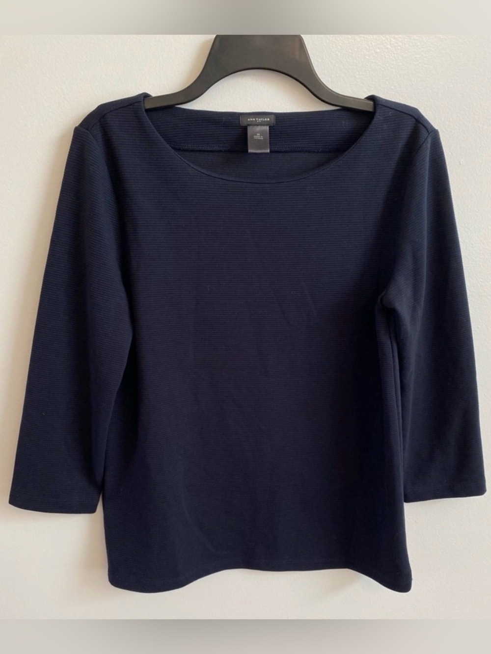 Ann Taylor Navy Blue Ribbed Boat Neck Top - Medium